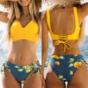 2Pcs/Set Split Bikini Floral Print Bandage Sexy Sleeveless Lace-up Swimwear for Swimming