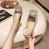 Design Sense Niche Low-heeled Shoes French Retro Single Shoes Late Evening Temperament Celebrity Rhinestone Square Buckle Back with Sandals
