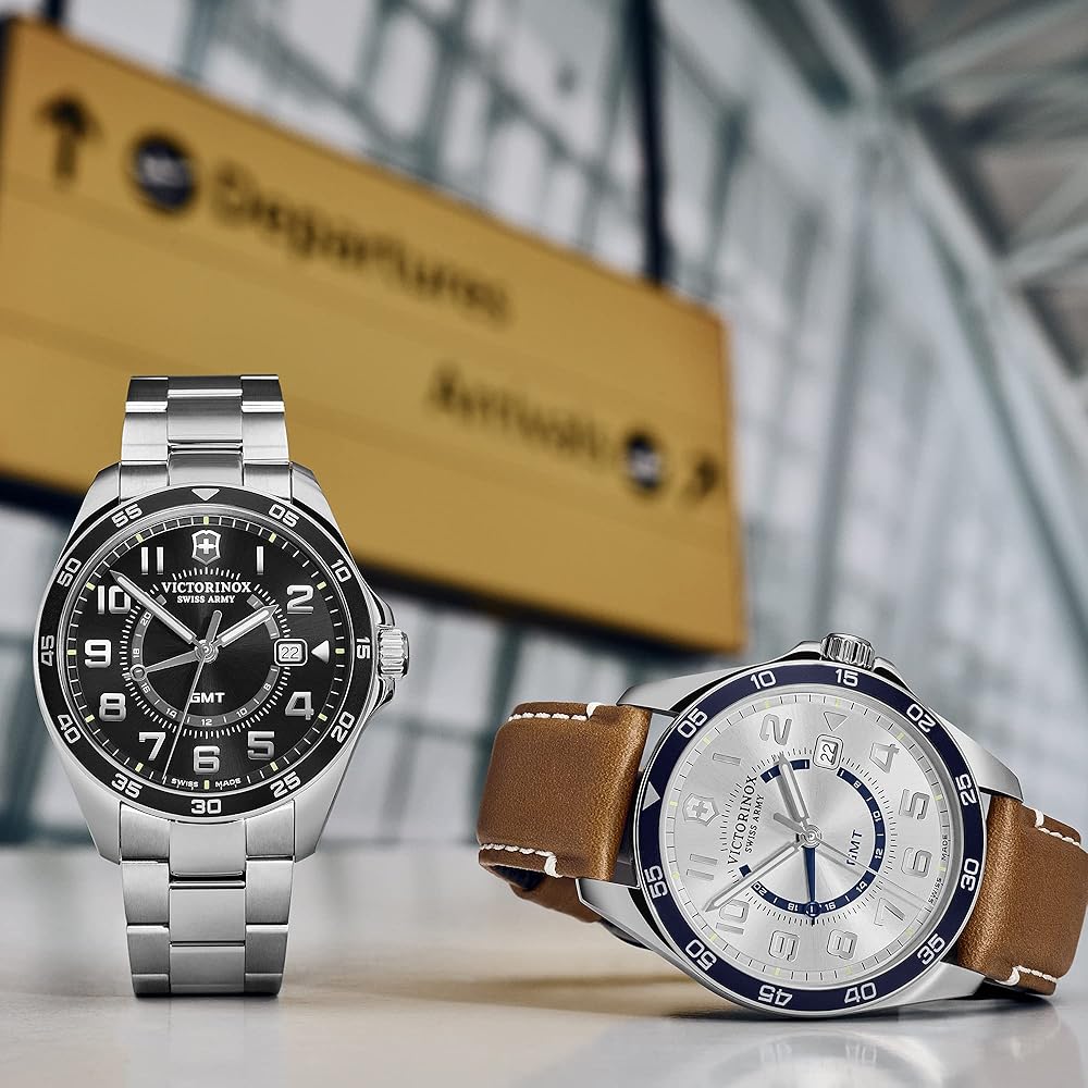 Victorinox Fieldforce Classic GMT Кварцевые часы Подарок 241931 Черная нержавеющая сталь 42 мм