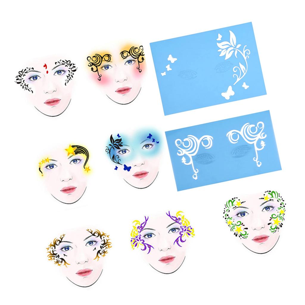 7styles Set Reusable Face Paint Stencil Body Painting Template Flower Butterfly Facial Design