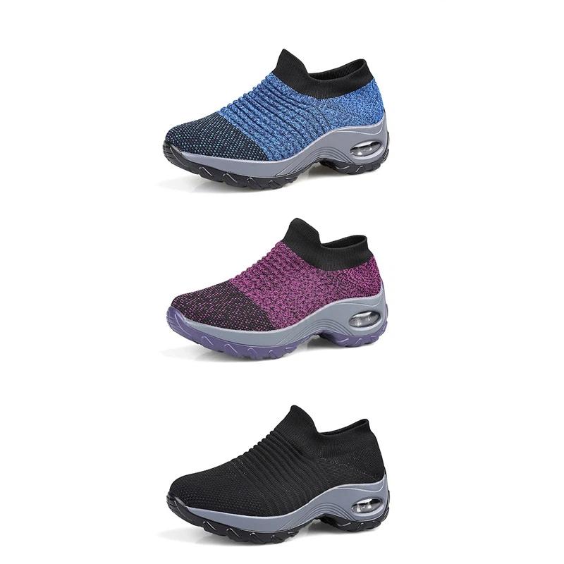 Кроссовки для ходьбы с амортизирующей стелькой Flyknit, женские, с мягкой подошвой, дышащие, спортивные, большого размера, удобные, повседневные, мамины туфли
