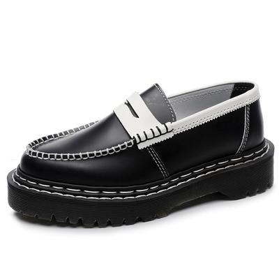 Лоферы контрастного цвета, кожаные, низкие, маленькие кожаные туфли, женские, средние и на платформе, британский стиль, модные, студенческие, повседневные туфли