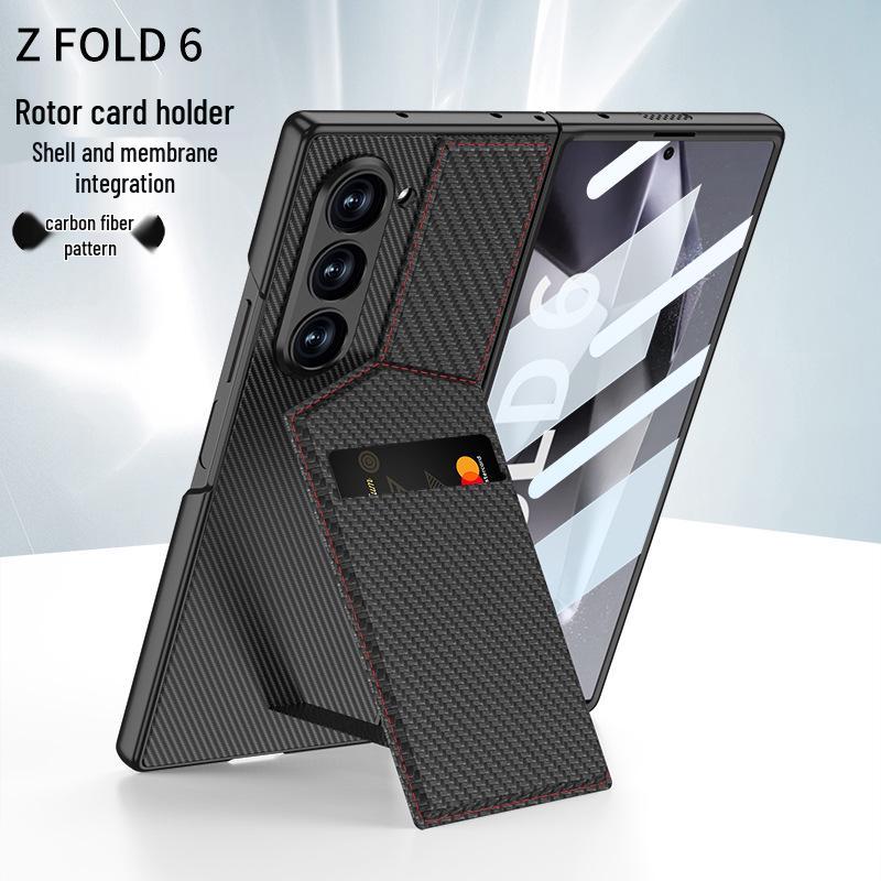 Чехол-подставка с держателем для карт Samsung Z Fold 6 - Премиальная кожа с интегрированной защитной пленкой