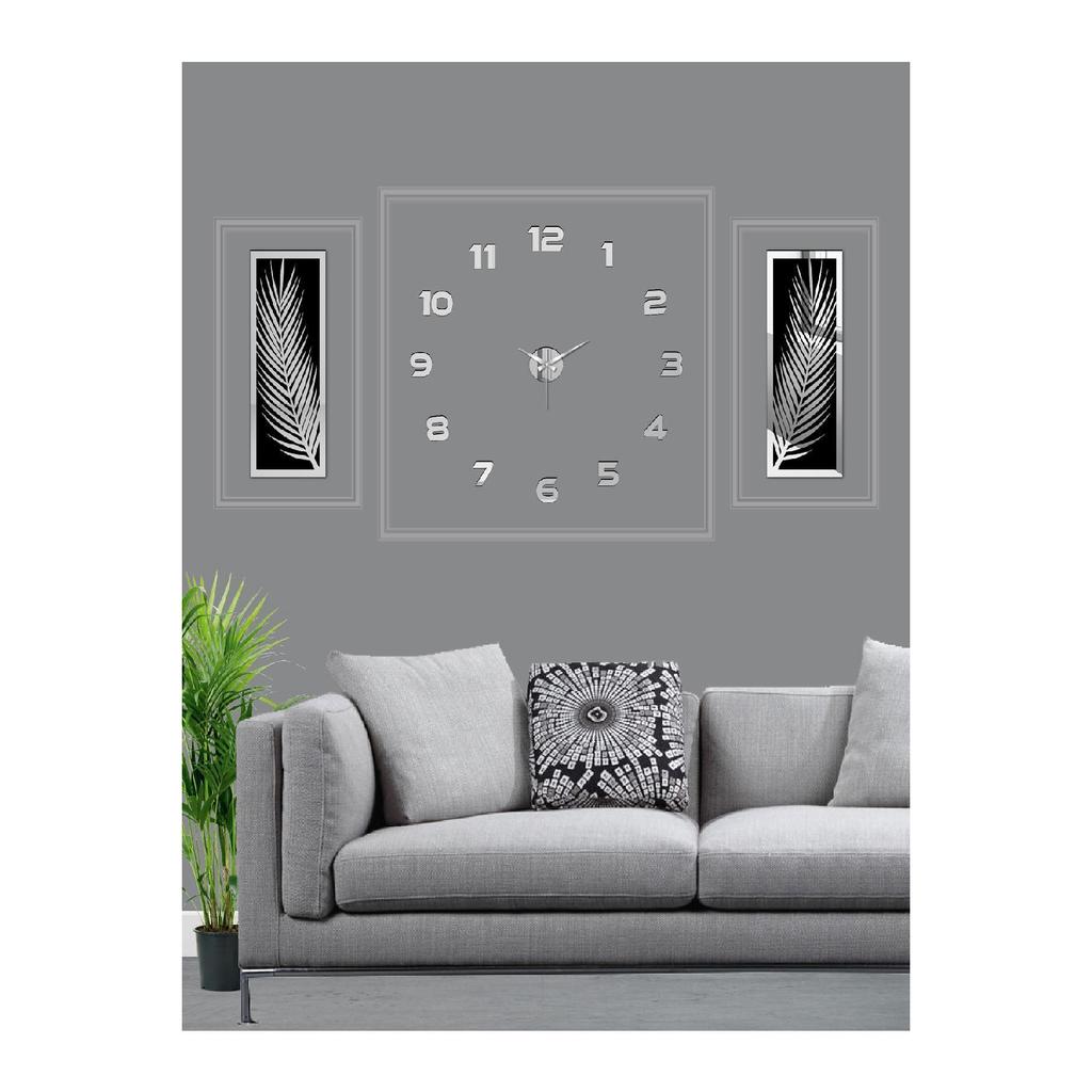 Набор из 3 настенных часов, акриловое плексиглас с зеркальными пальмовыми листьями и римской буквой R. Часы