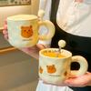 Высоко выглядящая Милая Кружка Маленького Медвежонка Кружка для Мальчиков и Девочек Чашка для Питья Воды с Крышкой Ложка Пара Керамическая Чашка Кофейная Чашка для Завтрака