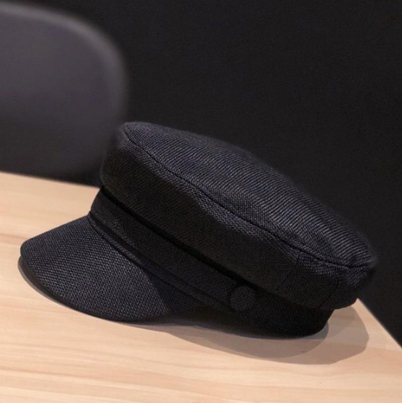 Navy Linen Octagonal Cap: New Style Peaked Military Hat for Women