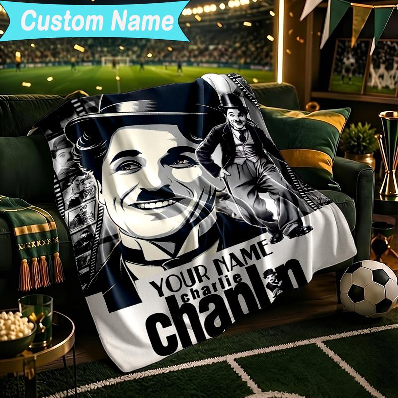 1PC Custom Name Blanket Silent Laughter Charlie Flannel blankets Patterns Throw Blanket All-Season Soft Gift for Couch, Bed, Camping, Birthday gifts