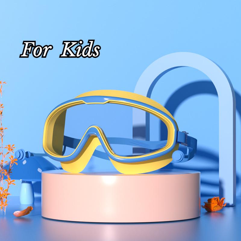 Очки для плавания с большой оправой, беруши, водонепроницаемые, противотуманные, HD, прозрачные, детские очки, защита от ультрафиолета, безопасные очки для плавания