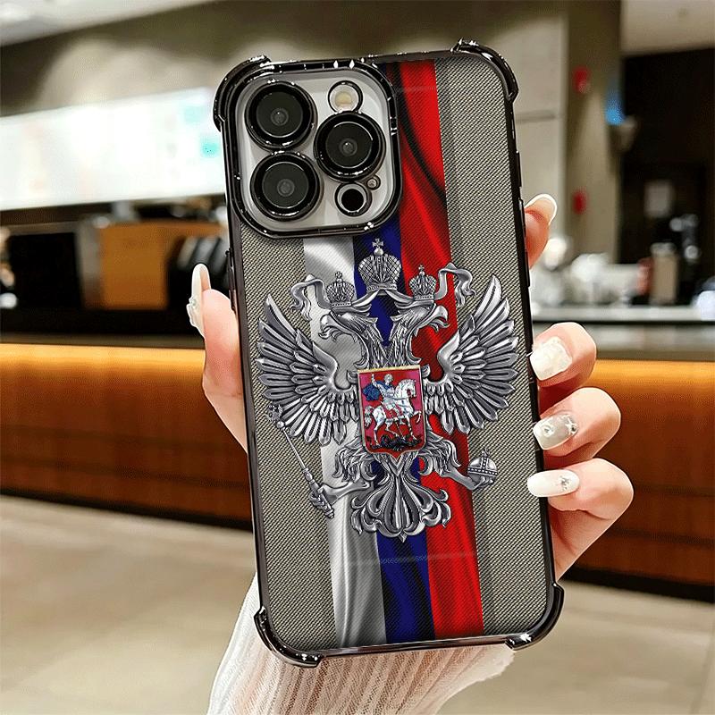 Russia Russian Flags Emblem Soft Phone Case For iPhone 15 16 17 Air 14 Pro Max 16E Plus 13 12 Mini Plating Anti-Fall Fundas