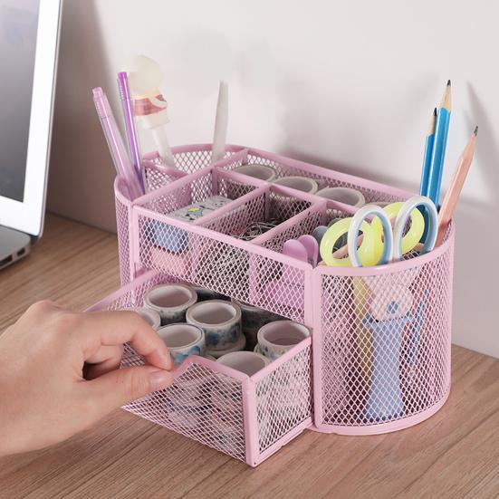 Pen Holder Sturdy Sliding Drawer Smooth Edges Non-fading Anti-rust Coating Organized Metal Nine Grids Pencil Storage Box Dormitory Accessory