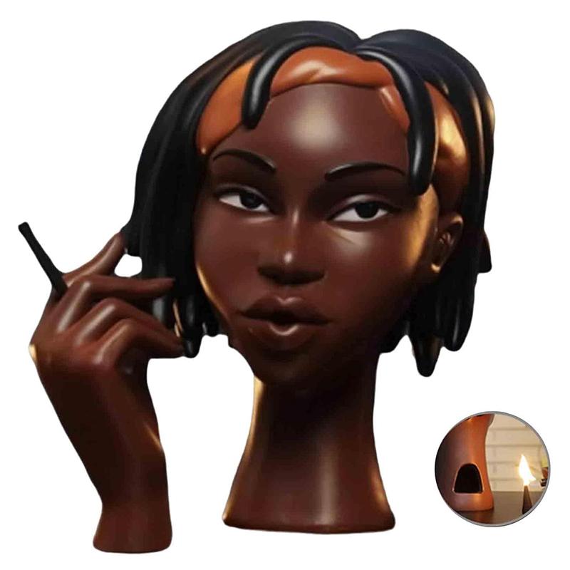 Black Woman Head Incense Burner Handmade Incense Holder Decorative Airflow Incense Burner Statue Art Decor For Aromatherapy