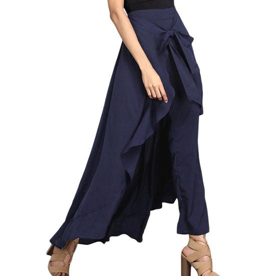 Женские брюки-юбка с высокой талией и оборками в стиле пэчворк, нерегулярный подол, разделенный подол, шнуровка до щиколотки, танцевальная вечеринка, сплошной цвет, свободный подол, макси-юбка