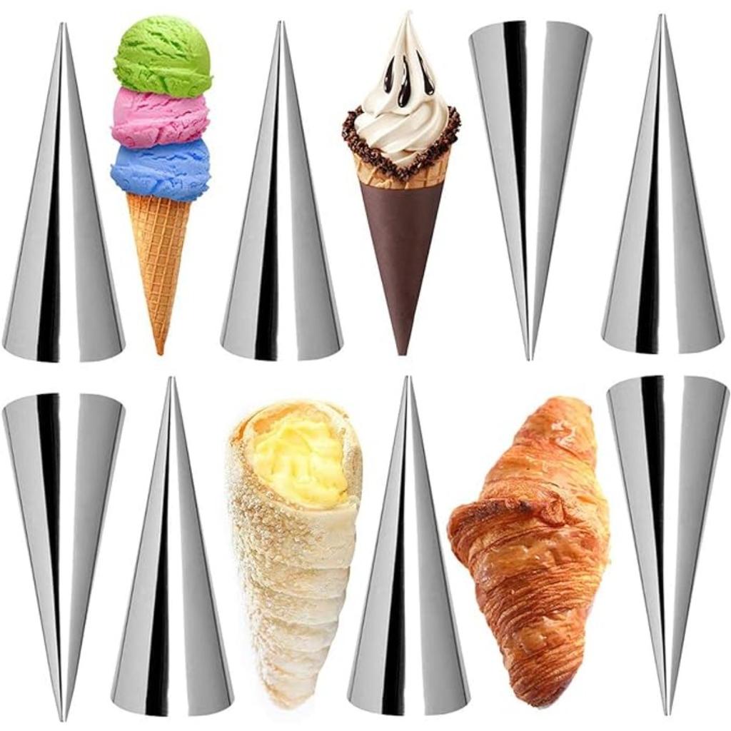 12pcs Cream Horn Cones Tubes Cannoli Tubes Stainless Steel Conical Croissant Pastry Baking Moulds,Cannoli Form Roll Mold Corner Shaper for Daily Use