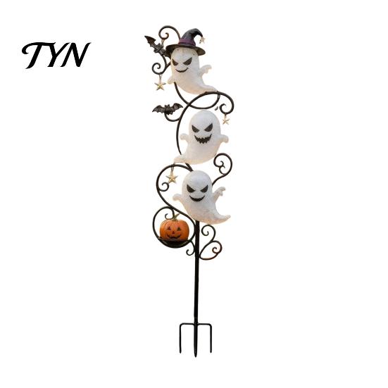 Outdoor Ghost Lawn Stakes Halloween Garden Stake, Cute Ghosts 2D Flat Metal Yard Party Entrance Decor Sign, Holiday Decoration for Pathway Patio Front