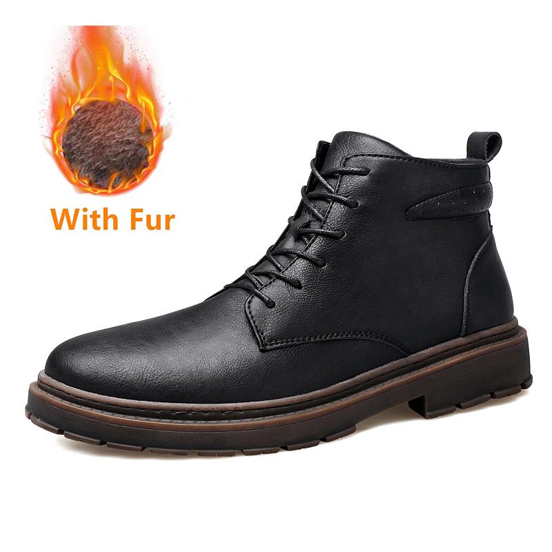 Зимние ботинки мужские водонепроницаемые короткие ботинки до щиколотки мужские высокие ботинки до середины голени осенне-зимние модные мужские ботинки на шнуровке
