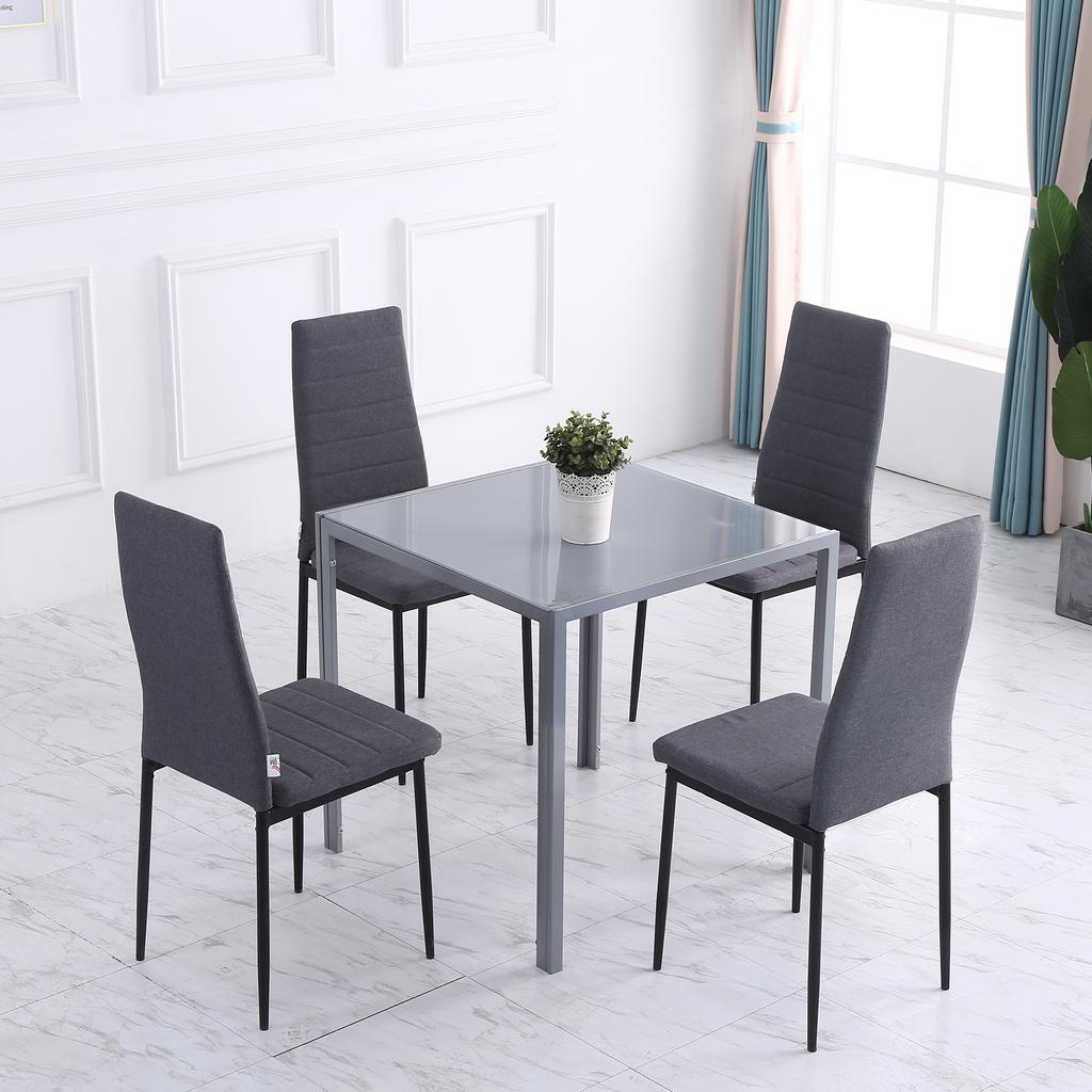 High Back Dining Chairs Modern Upholstered Linen-Touch Fabric Accent Chairs with Metal Legs for Kitchen, Set of 4, Grey