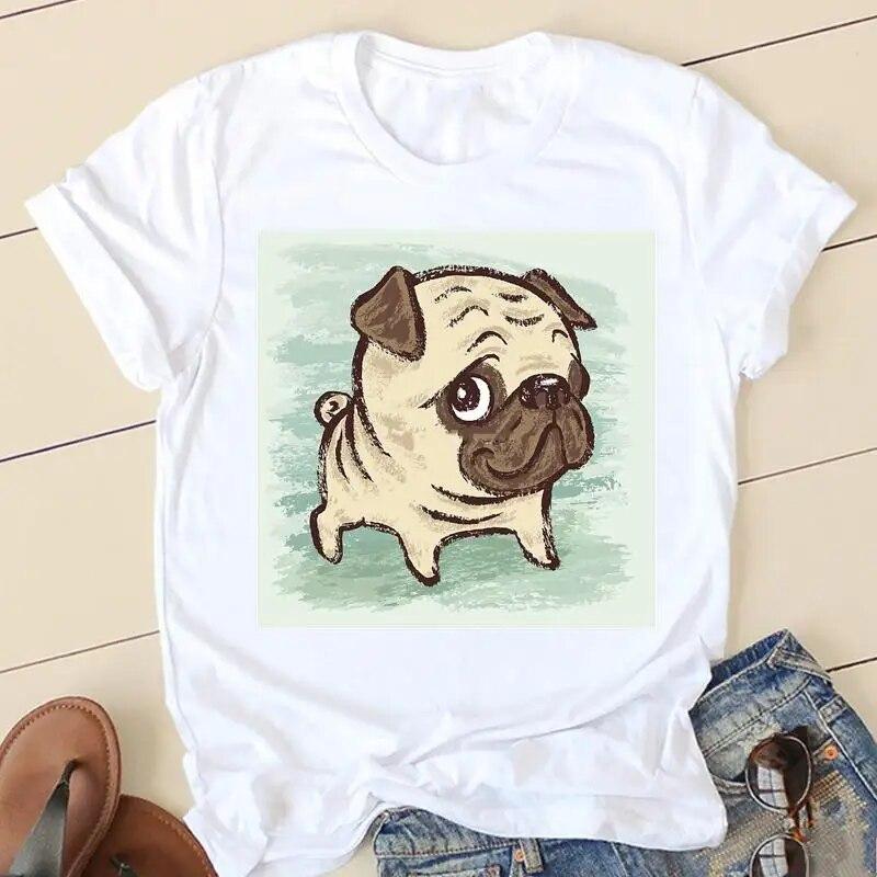 Women T-shirts 90s Love Pug Dog Ladies Fashion Clothing Short Sleeve Cartoon Clothes Spring Summer Female Tee Graphic Tshirt