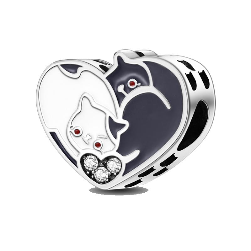 925 Sterling Copper Cat and Dog Series Best Friend Pendant Fit 4MM Hole Diamete Bracelet Charms Bead Necklace DIY Female Zircon