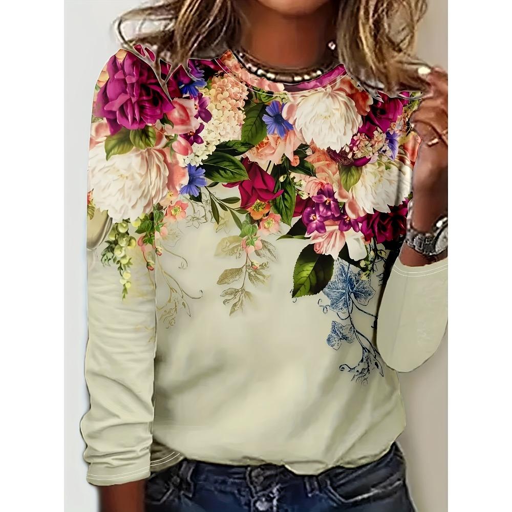 Printed T-shirt Casual Long Sleeved Round Neck Top