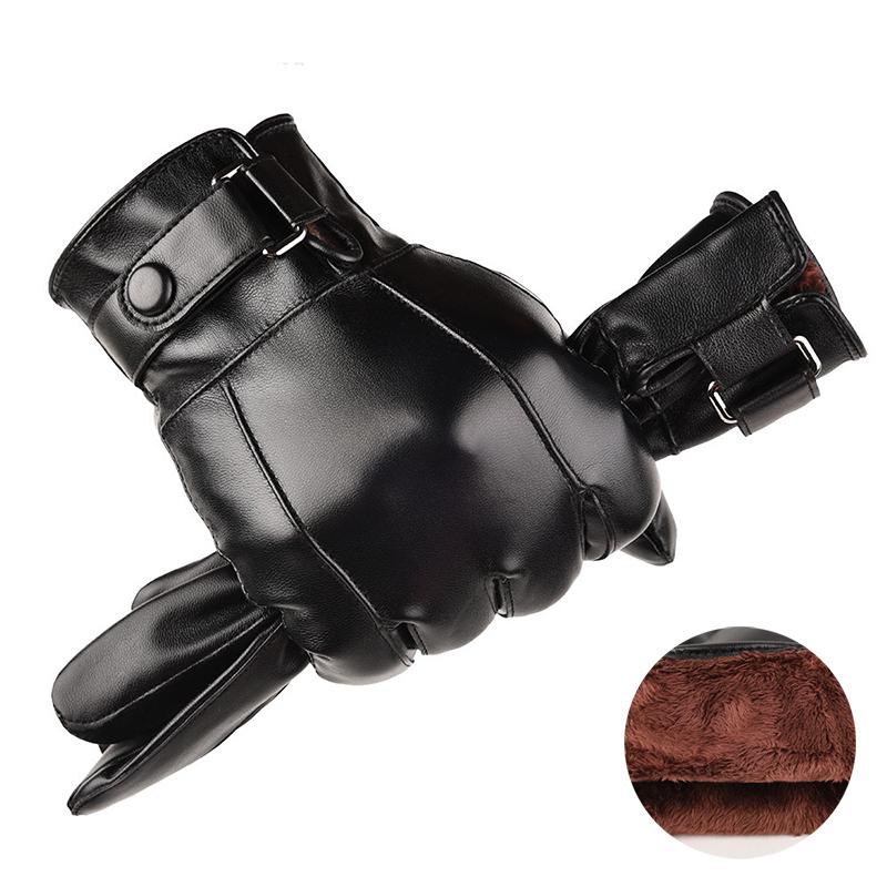 Мужские осенне-зимние ПУ теплые перчатки для велоспорта, бизнеса и отдыха, стираные