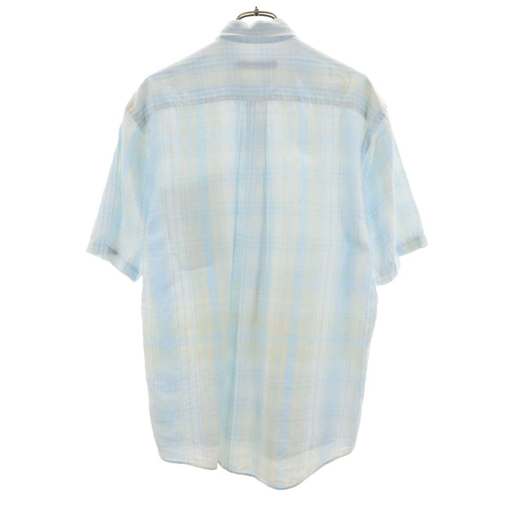 Nautica 90-е годы Смесь льна Рубашка с коротким рукавом на пуговицах в клетку для мужчин Б/У