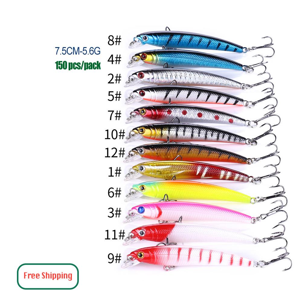 100PCS Factory Price Free Shipping Plastic & Metal River Minnow Hard Lures Fishing Bait