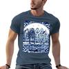 DUTCH BLUE DELFT  Vintage Boats in Canal Amsterdam Print TShirt Basic Crew Neck Short Sleeve Top