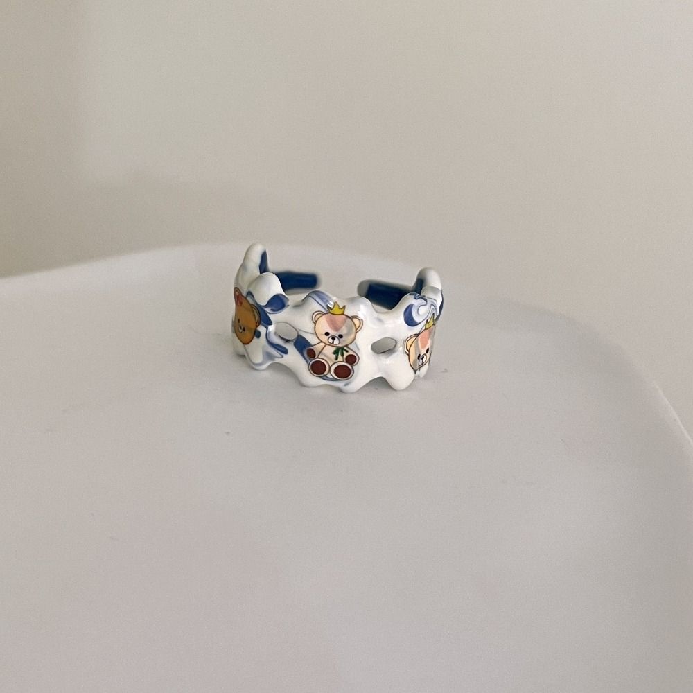 Open Ring Painting Ring Dripping Oil Irregular Enamel Ring Vintage Cartoon Bear Ring  Friend