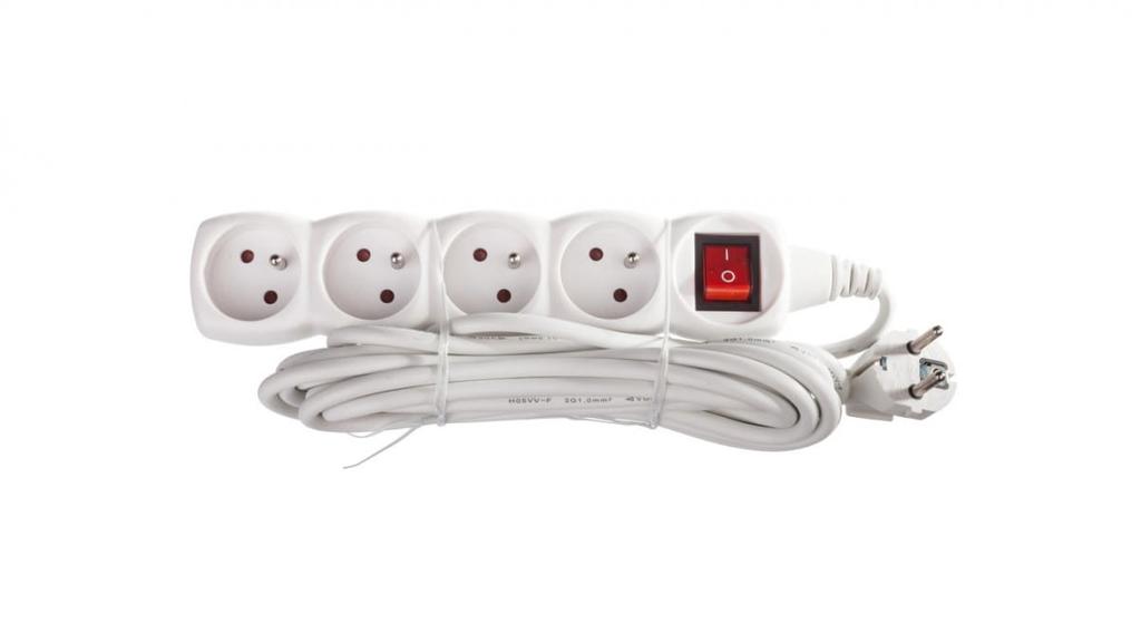Extension cord with switch 4-sockets Z/U 5M /H05Vv-F 3G1/ White P1415