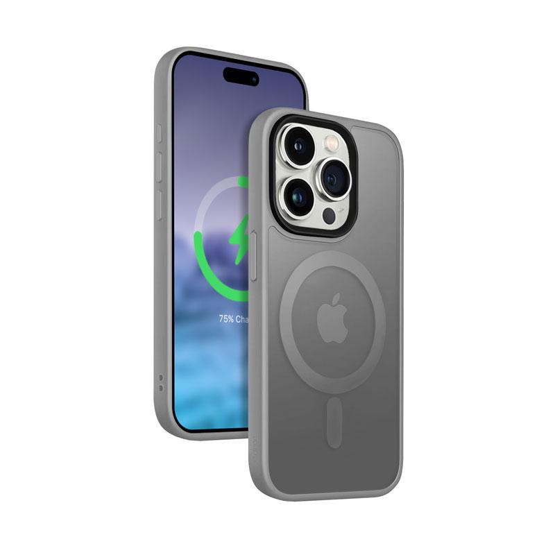 Гибридный чехол Crong Frost Mag Cover - Чехол для iPhone 15 Pro Max Magsafe (Серый)