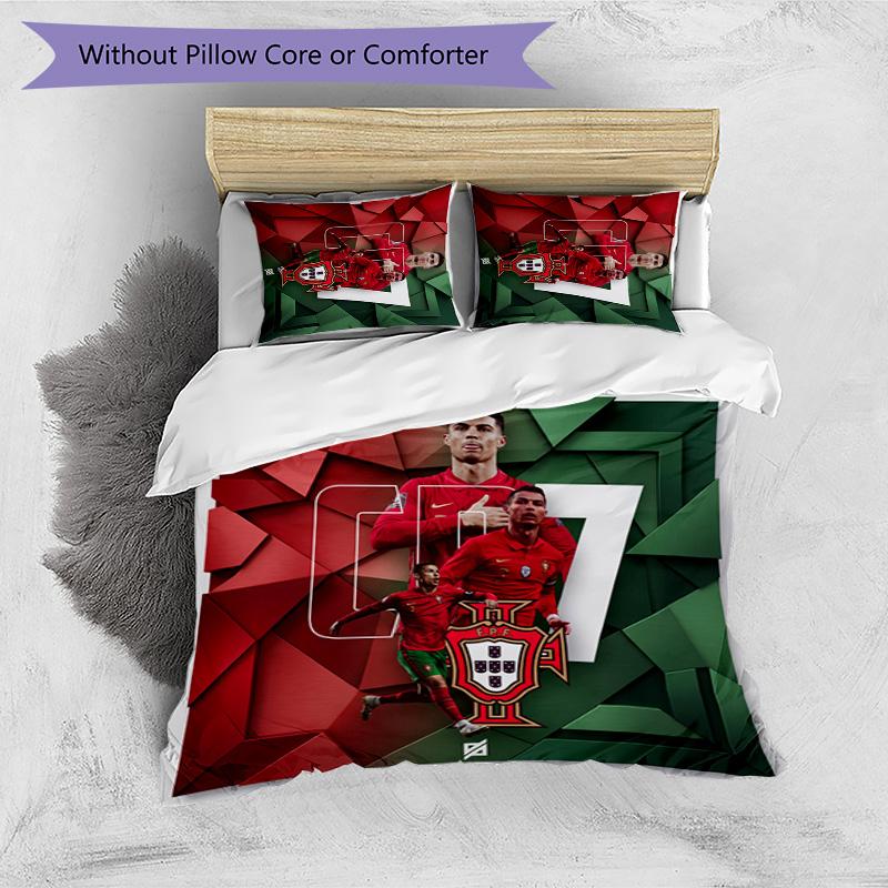 Portugal Football Printed Bedding 3 Piece Set Cozy Breathable Bed Cover Set as Housewarming Holiday Gift