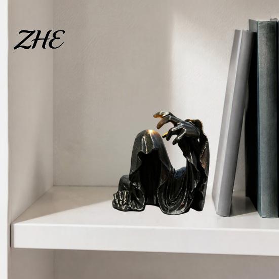 Halloween Dark Theme Decorations 3D Printed Faceless Cloak Figurine, Mysterious Hooded Reaper, Gothic Unique Aesthetic Ornaments Desktop Statue,