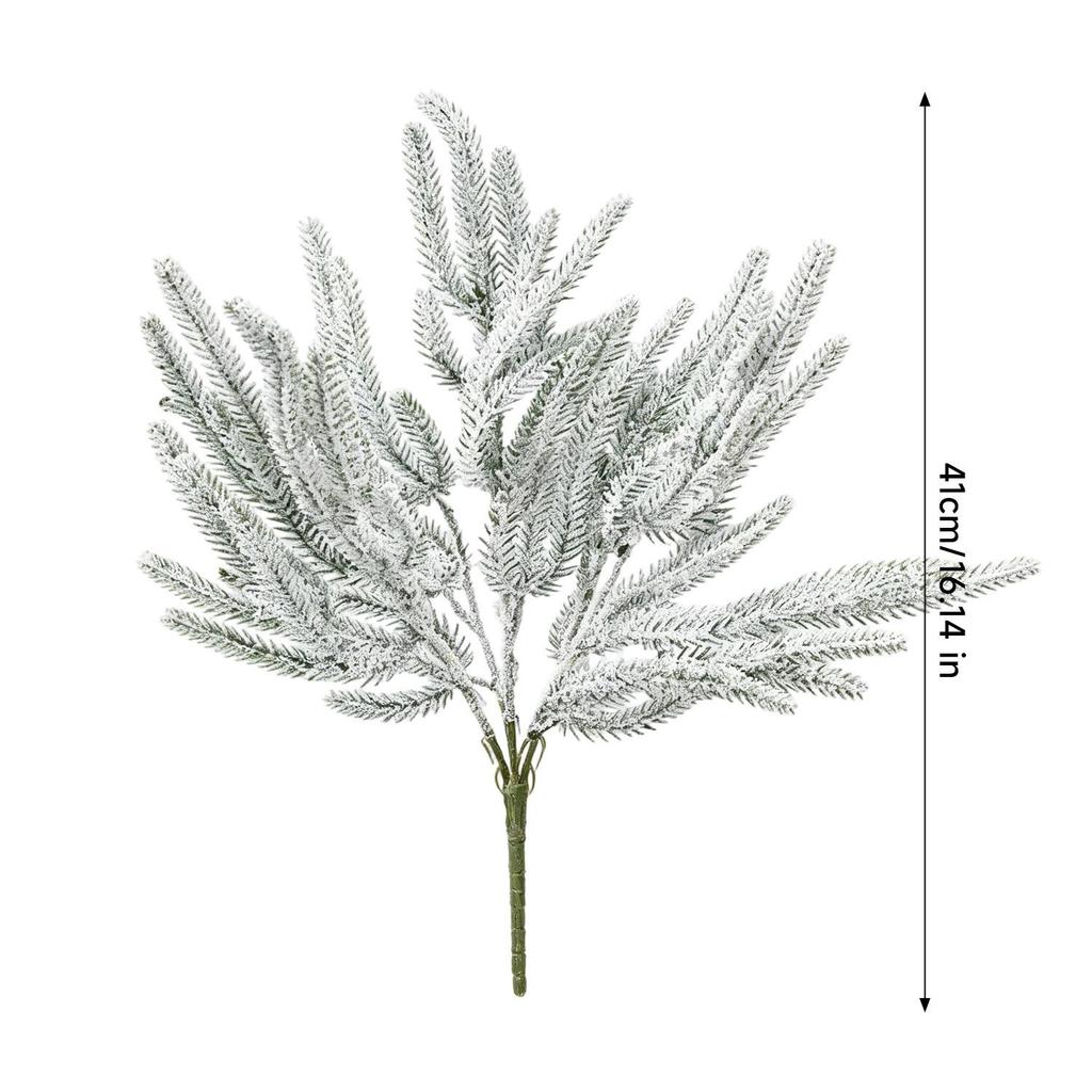 Artificial Christmas Frosted Pine Branches Snow Pine Needle Branch Flocked Greenery Pine Sprigs Xmas Tree Wreaths Decor