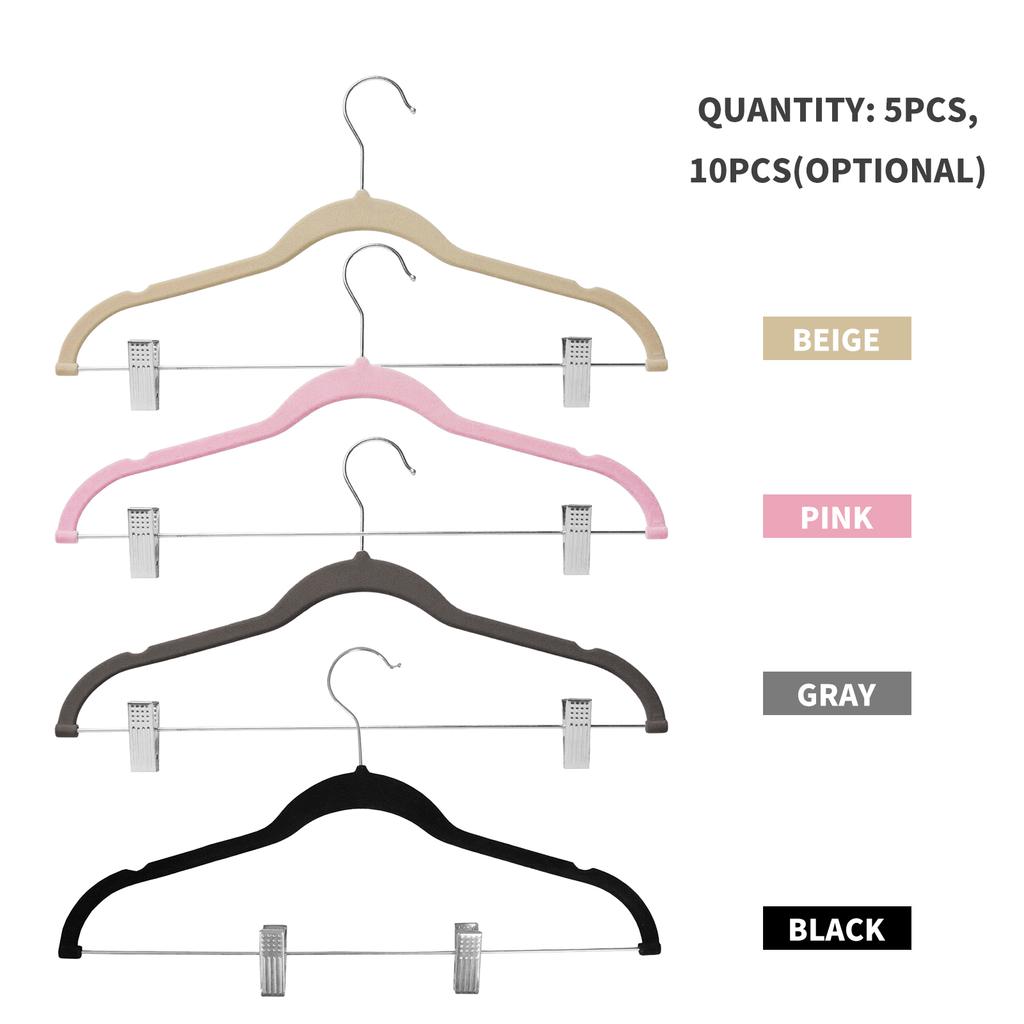 5/10pcs Clothes Hangers with Movable Clips Velvet Ultra Thin No Slip Rack Skirt Pants Hangers for