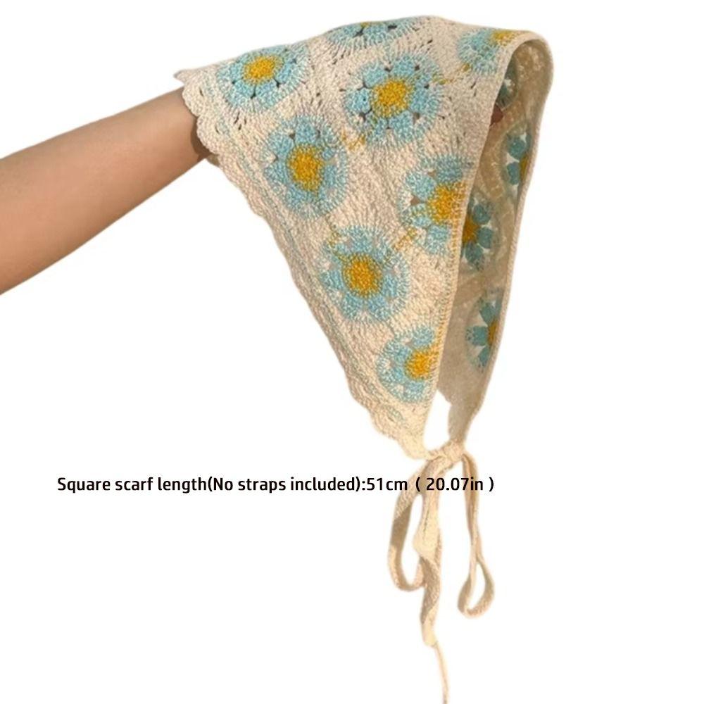 Flower Triangular HairScarf Knitted Small Square Scarf Ins Women's Headscarf for Autumn
