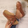 New Solid Color Belt Buckle Thick-soled Slippers Large Size One-word Cross Slope Heel Beach Cool Slippers
