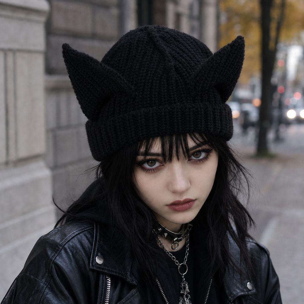 Stretchable Knit Cat Ear Beanie Yarn Striped Beanie Gifts Knitted Beanie Hat Women and Men