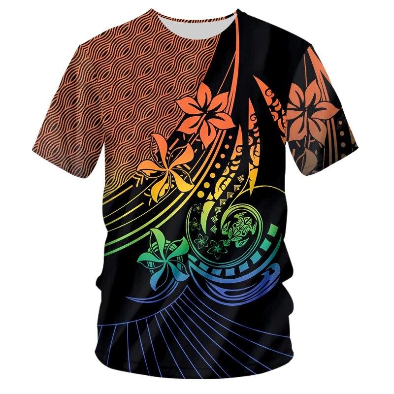 Summer Trend Tahiti Polynesian Men's Fashion T-Shirt O Neck Casual Short Sleeve Oversized Street Shirt Comfortable Hawaiian Plus Size Tops