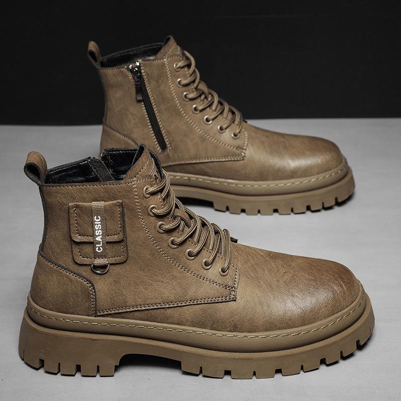 Высококачественные зимние повседневные кожаные ботинки на платформе для мужчин, дизайнерская повседневная рабочая обувь, высокие ботильоны в британском стиле