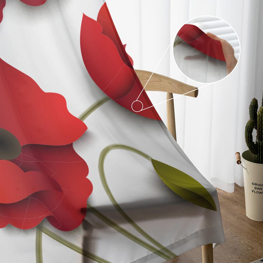 Красный цветок мака, белые шифоновые прозрачные шторы для гостиной, спальни, украшение дома, оконная вуаль, тюлевые шторы, занавеска