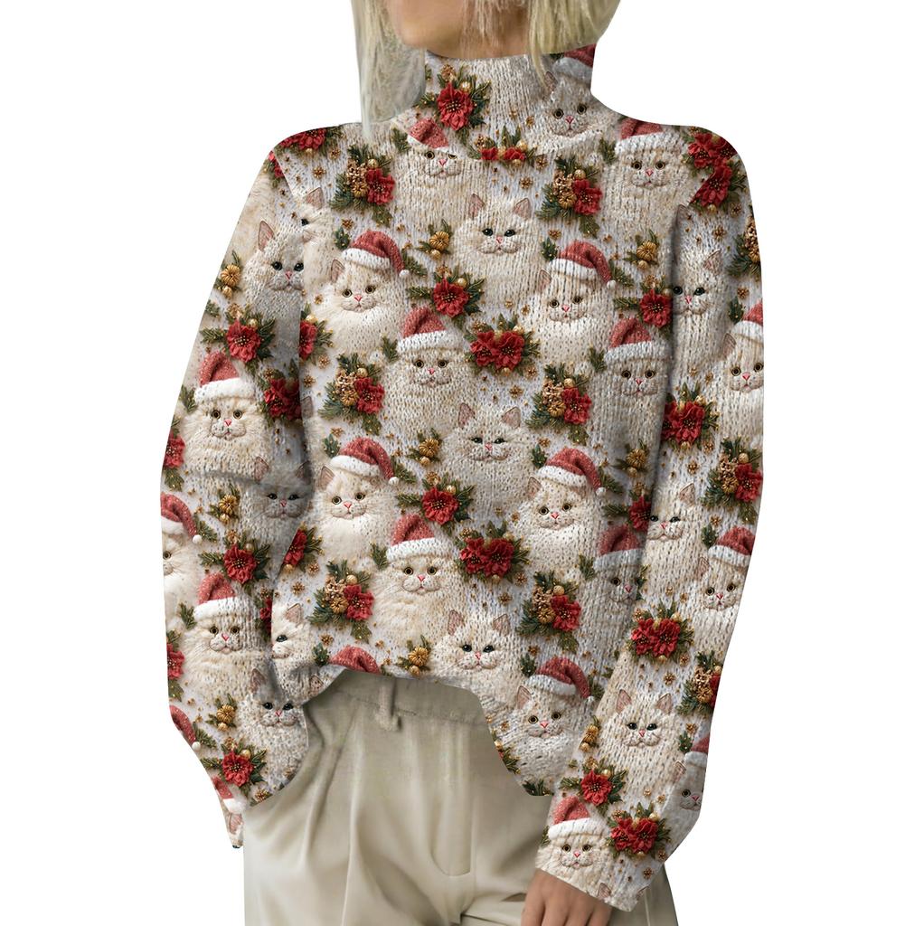 Рождественские толстовки для женщин Вязаный свитер Милая рубашка Осенняя водолазка Пуловер Топы