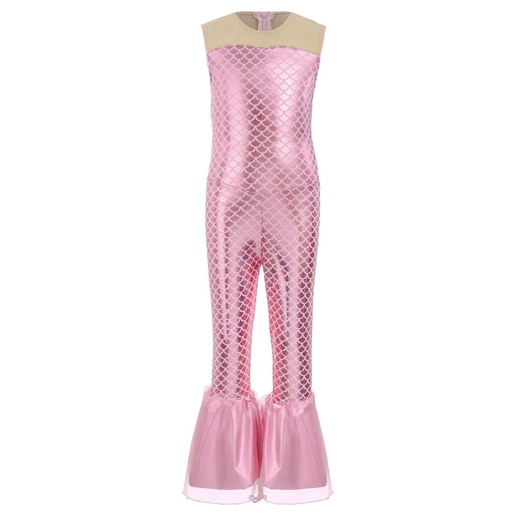 All-in-One Mermaid Halloween Outfit for Kids Girls: Playful Fish Scale Jumpsuit, Easy to Wear for Instant Transformation