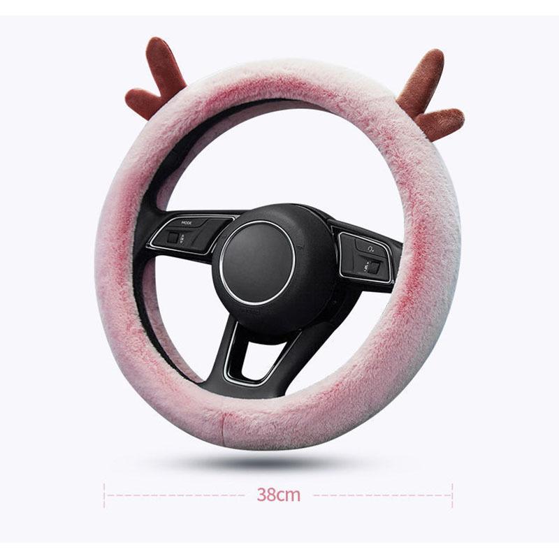 Car Accessories Winter Warmth Steering Wheel Cover Christmas Gift Cute Antlers Steering Wheel Protections Cover Plush Anti-Slip