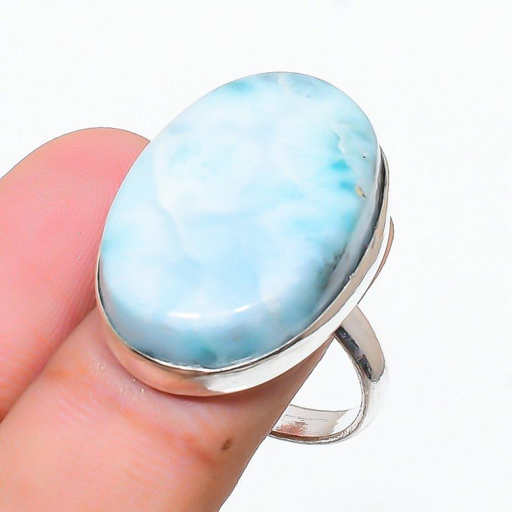 Caribbean Larimar Handmade 925 Sterling Silver Jewelry Ring Size 7 C5d99