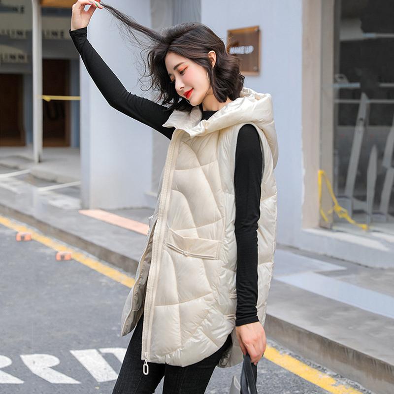 Women Autumn Winter Outwear Thicken Waistcoat Cotton Padded Hooded Sleeveless Jacket Coat Vest