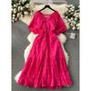 Retro Lantern Sleeve Heavy Industry Ruffles Dress Embroider
