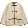 Minimalist Comfortable Round Neck Drop Shoulder Long Sleeve Coat Women Coats Beige 8372300-712