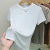Летняя футболка с коротким рукавом для женщин с круглым вырезом, классического однотонного цвета, универсальная, облегающая и подчеркивающая фигуру, топ-футболка с черной маской
