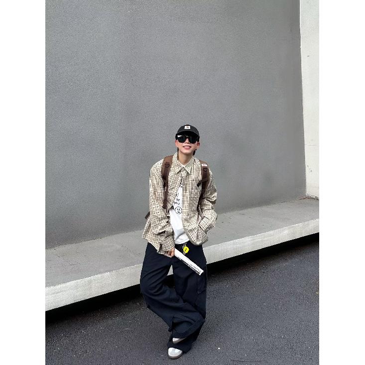 2024 Клетчатая рубашка с длинным рукавом в японском стиле Гонконга Ins Свободная рубашка для мальчиков Летнее модное универсальное повседневное пальто