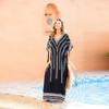 Quick Dry Fabric Bikini Beach Cover Up Fashion Print V Neck batSleeves Side Slit Maxi Skirt Women Swimwear Cover Up Q1188